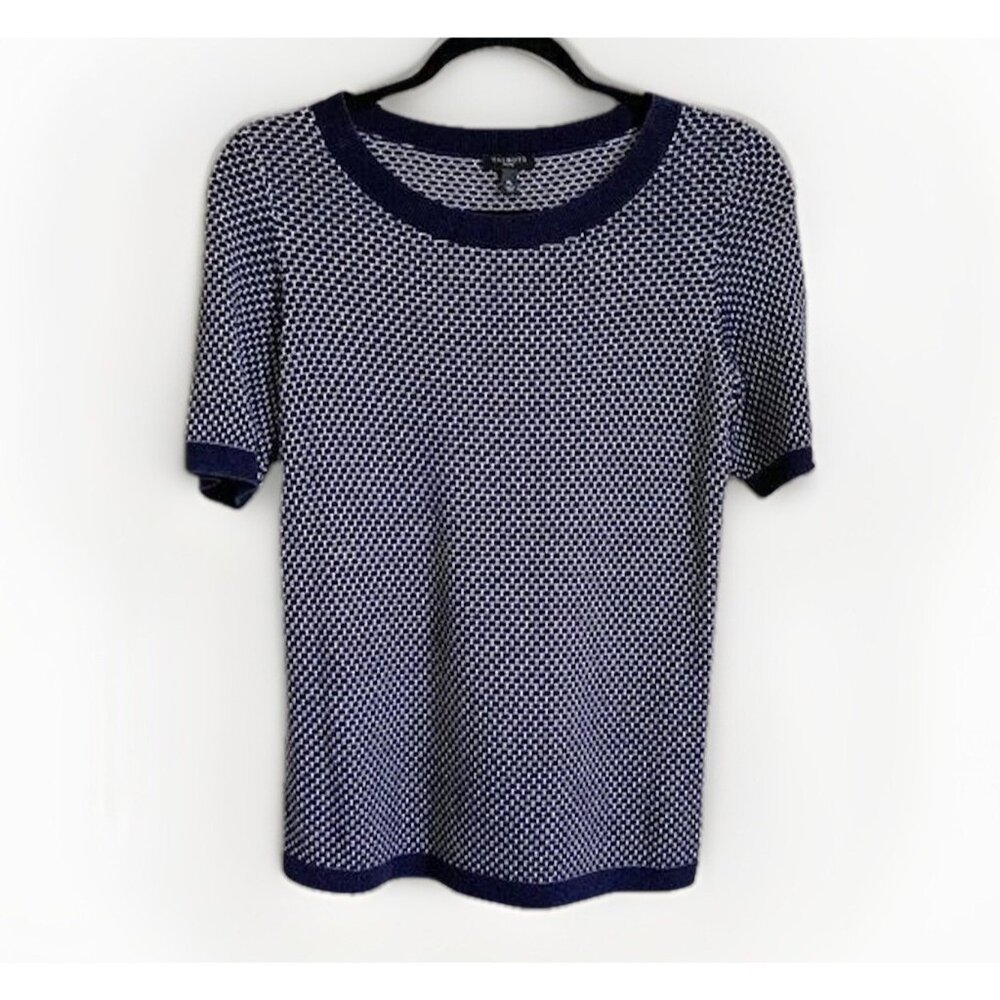 Talbots Blue Knit Top Medium Petite Short Sleeves Casual Office Minimalist